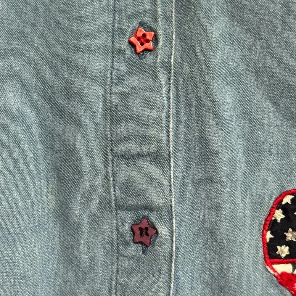 Patriotic USA Patches Embroidered Embellished Red White Blue Denim Shirt Size 3X - Picture 8 of 10